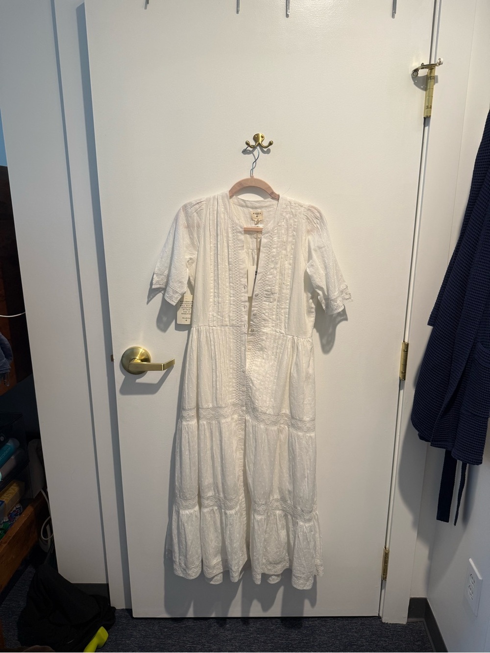 White Tiered Cotton Maxi Dress with Lace Trim